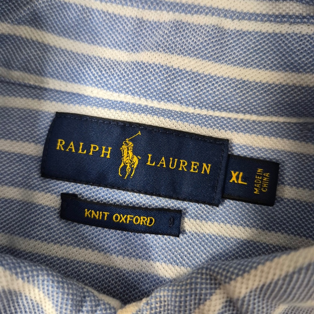 Ralph Lauren Button Down Shirt Mens XL Blue Striped Knit Oxford Long Sleeve Pony - Picture 3 of 9